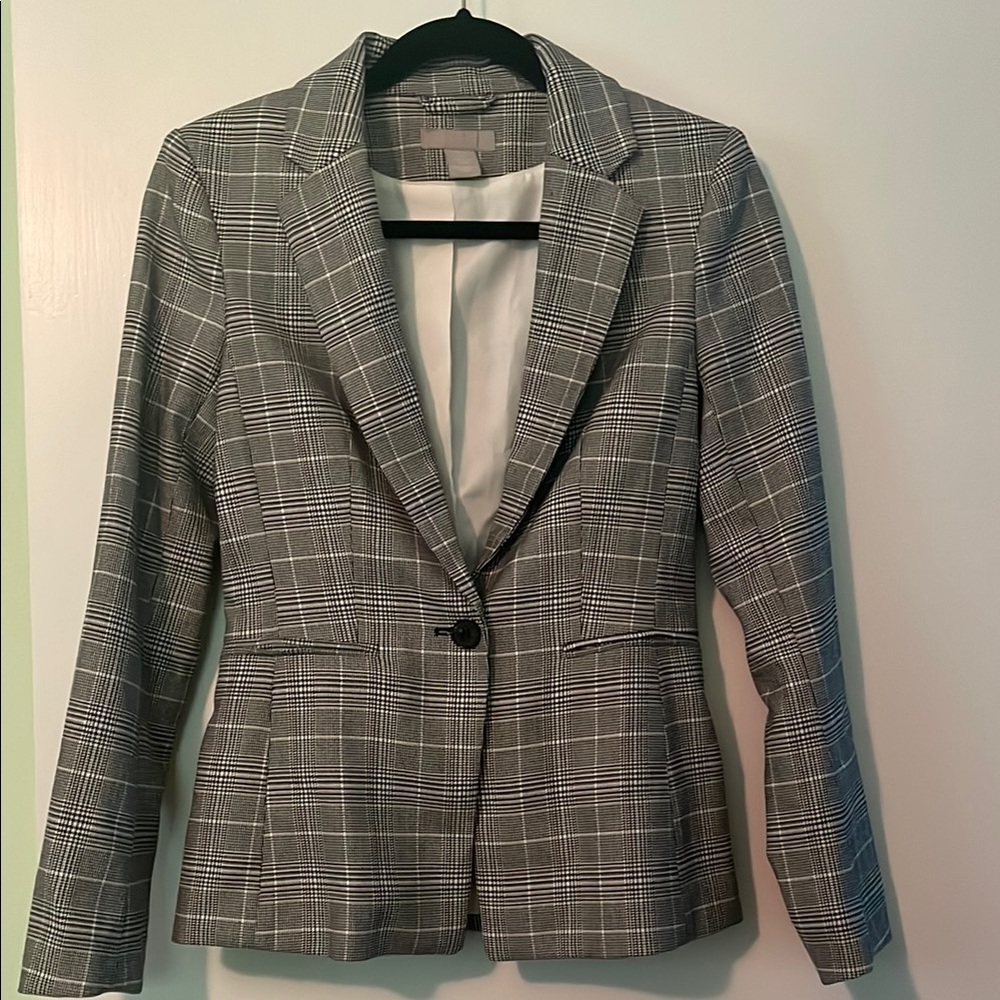 H&M Gray Plaid One-Button Women's Blazer